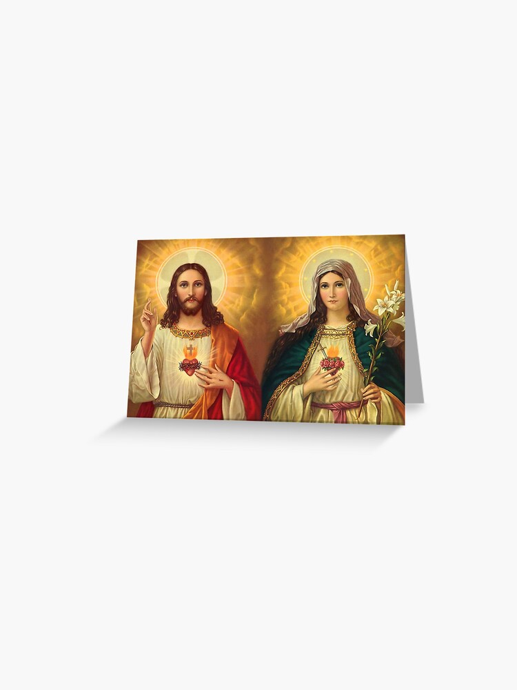 Carte De Vœux Vierge Marie Et Jesus Coeur Immacule Religion Catholique Par Tanabe Redbubble