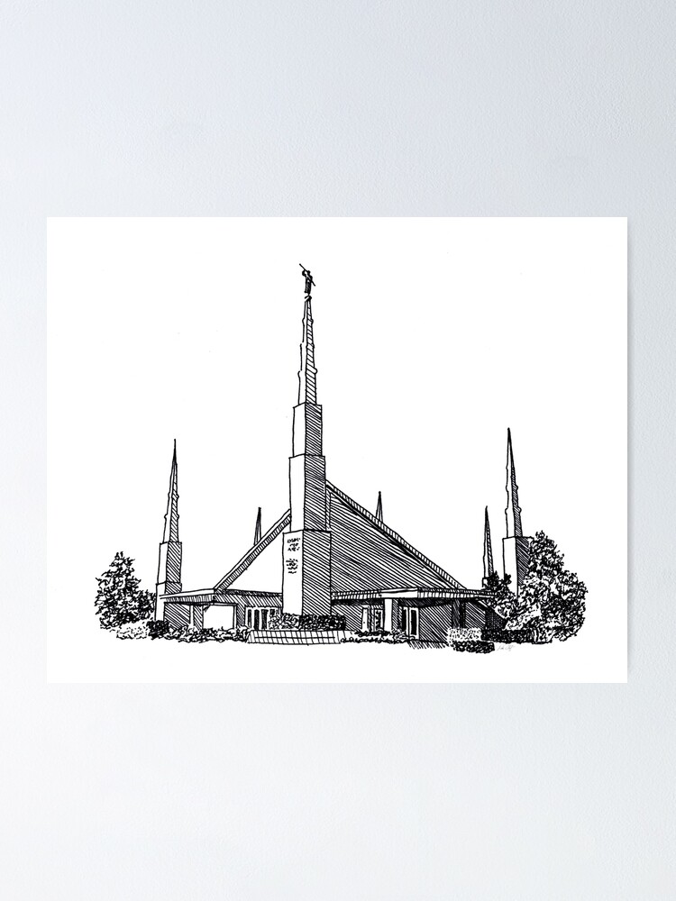 Póster «Dibujo de tinta del templo de Dallas Texas LDS» de dscarts |  Redbubble