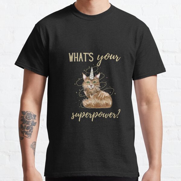 Katzen Einhorn "Was ist deine Superkraft?" rote Maine Coon Katze Classic T-Shirt