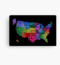 United States Typography Text Map Canvas Print