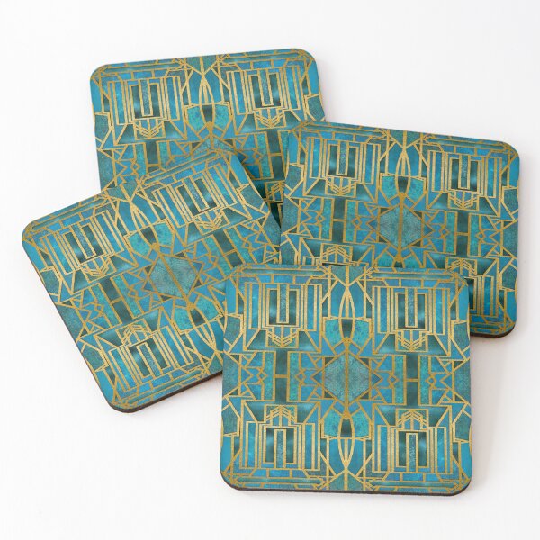Item preview, Elegant Retro Art Deco Pattern With Marble Elements In Teal And Gold designed and sold by artsandsoul.