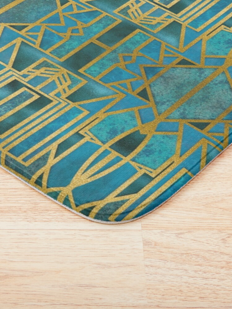 Alternate view of Elegant Retro Art Deco Pattern With Marble Elements In Teal And Gold Bath Mat