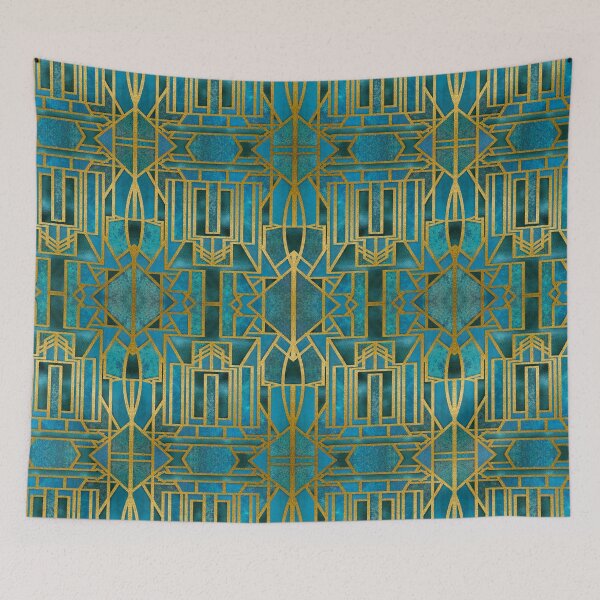 Item preview, Elegant Retro Art Deco Pattern With Marble Elements In Teal And Gold designed and sold by artsandsoul.