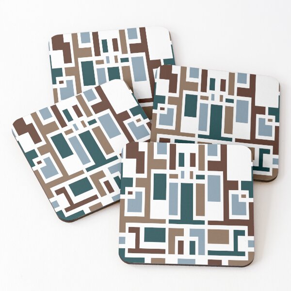 Item preview, Geometric Art Deco Style Blue Brown White Outline  designed and sold by taiche.