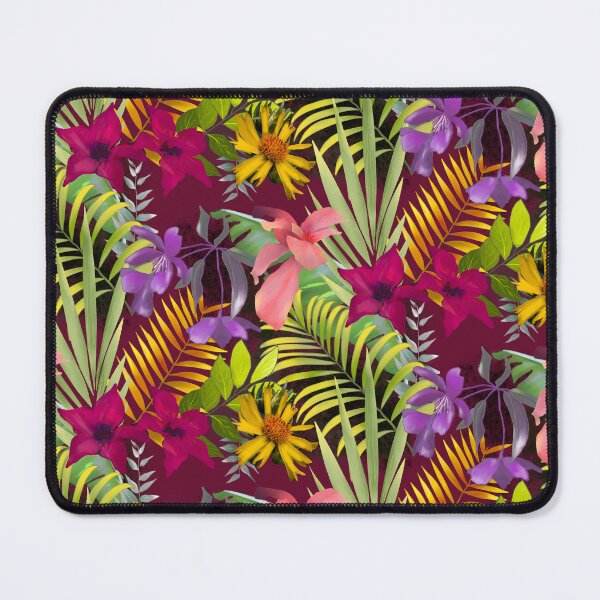 Item preview, Tropical islands flowers and foliage pattern with red background designed and sold by ZeinabTaha.
