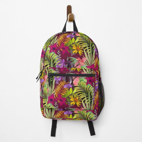 Item preview, Tropical islands flowers and foliage pattern with red background designed and sold by ZeinabTaha.