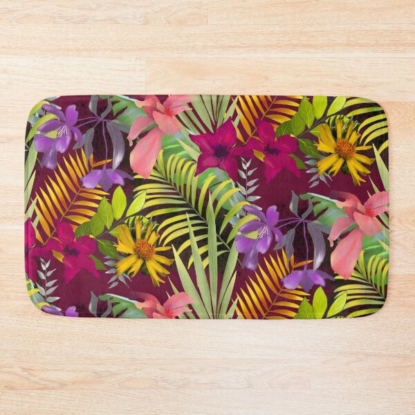 Item preview, Tropical islands flowers and foliage pattern with red background designed and sold by ZeinabTaha.