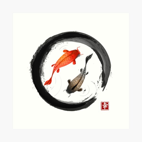 Vista previa del artículo con la obra «Japonés Koi Vintage Ink Shodo», diseñado y vendido por japanese-art.
