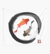 Japanese Koi Vintage Ink Shodo Wall Tapestry