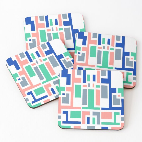 Item preview, Geometric Art Deco Style Blue Pink Green White Outline  designed and sold by taiche.