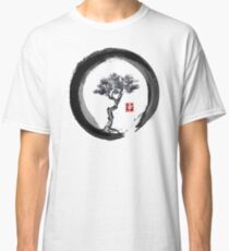Japanese Pine Tree in Enso Zen Circle - Vintage Japanese Ink Classic T-Shirt