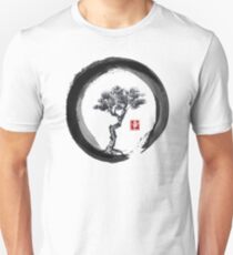 Japanese Pine Tree in Enso Zen Circle - Vintage Japanese Ink Unisex T-Shirt