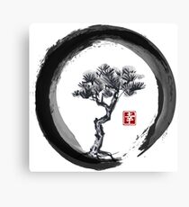 Japanese Pine Tree in Enso Zen Circle - Vintage Japanese Ink Canvas Print