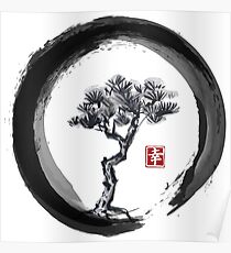 Japanische Kiefer in Enso Zen Circle - Vintage japanische Tinte Poster