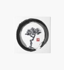 Japanese Pine Tree in Enso Zen Circle - Vintage Japanese Ink Art Board