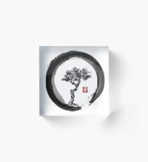 Japanese Pine Tree in Enso Zen Circle - Vintage Japanese Ink Acrylic Block