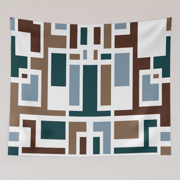 Item preview, Geometric Art Deco Style Blue Brown White Outline  designed and sold by taiche.