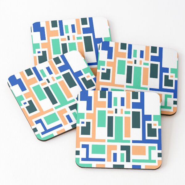 Item preview, Geometric Art Deco Style Blue Peach Green White Outline  designed and sold by taiche.