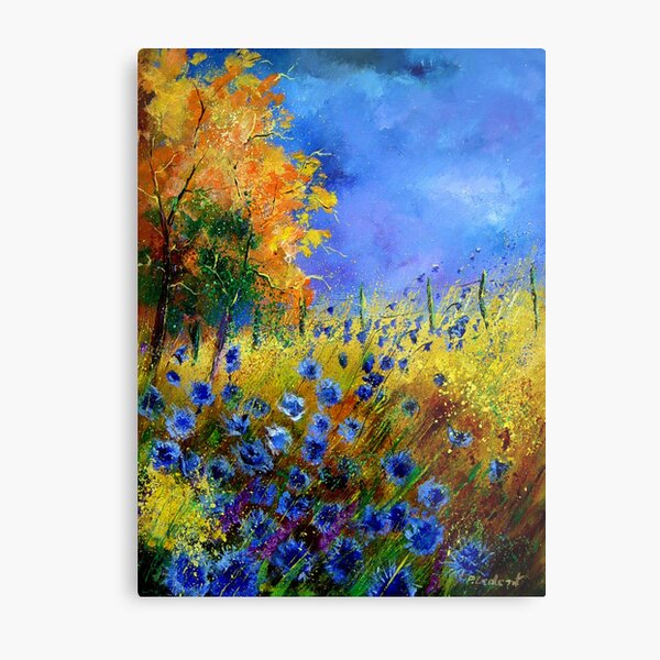 Blue cornflowers and orangetree Metal Print