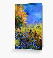 Blue cornflowers and orangetree Greeting Card