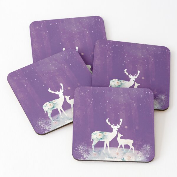 Item preview, White rose deer and a fawn in the woods of fireflies light designed and sold by PalinoColour.