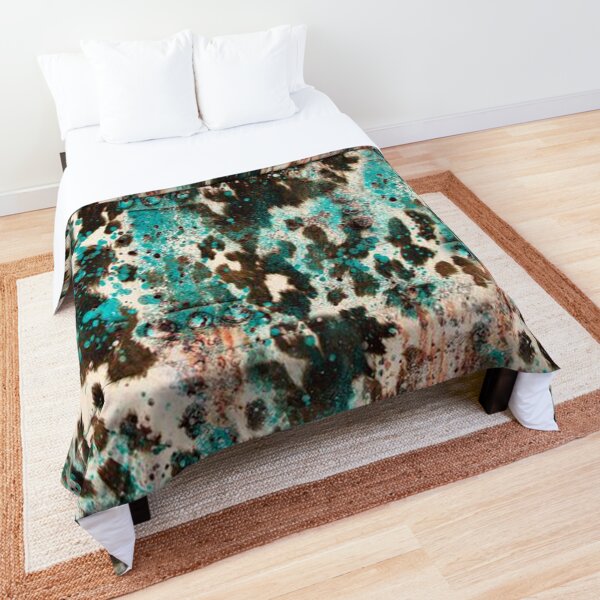 Western Boho Cowhide Turquoise Pattern Comforter