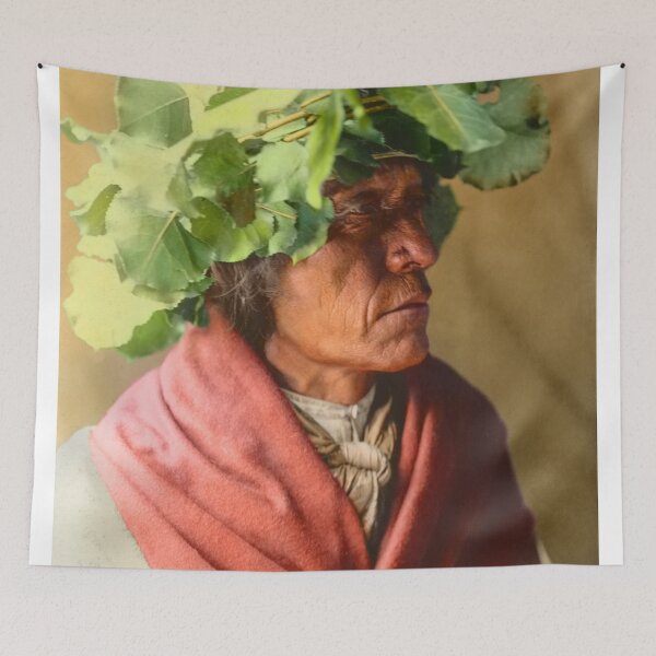 Item preview, Porcupine, a Cheyenne man, wearing a wreath of cottonwood leaves on his head ca 1910 designed and sold by Sanna Dullaway.
