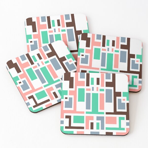 Item preview, Geometric Art Deco Style Blue Pink Green Brown White Outline  designed and sold by taiche.