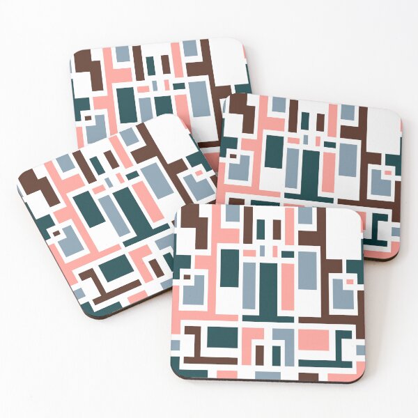 Item preview, Geometric Art Deco Style Blue Pink Brown White Outline  designed and sold by taiche.