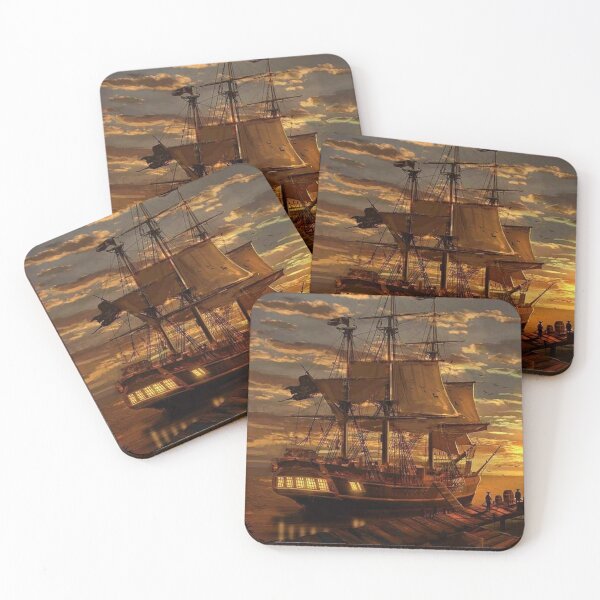 Item preview, Serenity at Sunset: A Majestic Wooden Sailboat Anchored in Calm Waters designed and sold by SweetMySpot.
