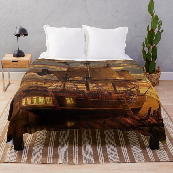 Item preview, Serenity at Sunset: A Majestic Wooden Sailboat Anchored in Calm Waters designed and sold by SweetMySpot.