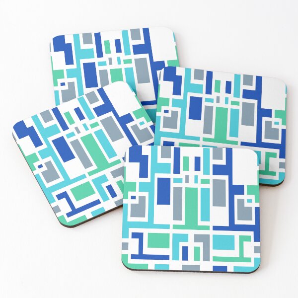 Item preview, Geometric Art Deco Style Blue Green White Outline  designed and sold by taiche.