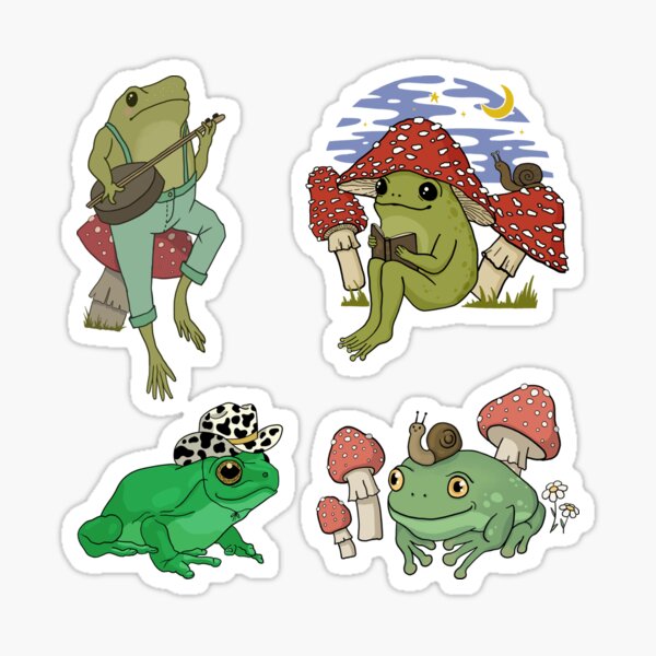 Cottagecore and Goblincore Froggy Sticker Pack: A Gift Featuring Mushroom  Hat, Banjo, and Bookish Frogs for Teens and Adults Multipack Sticker for