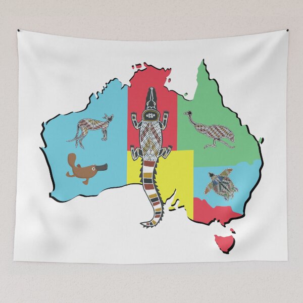 Item preview, Australia Wild Animals | Colorful Map | Aboriginal painting designed and sold by deepgoa.