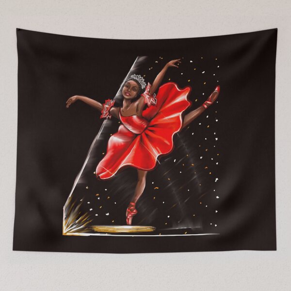 Item preview, Dance Ballet, African American ballerina dancing in red pointe shoes - ballerina doing pirouette in red tutu and red shoes  - brown skin ballerina designed and sold by Artonmytee.