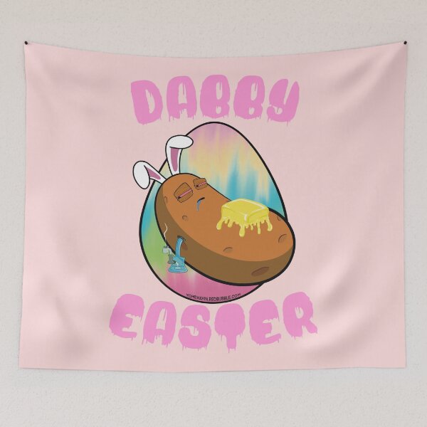Item preview, Dabby Easter-Funny Stoner Cartoon-Baked Potato Doing Dabs from a Dab Rig-Tie Dye Easter Egg designed and sold by YomeHayin.
