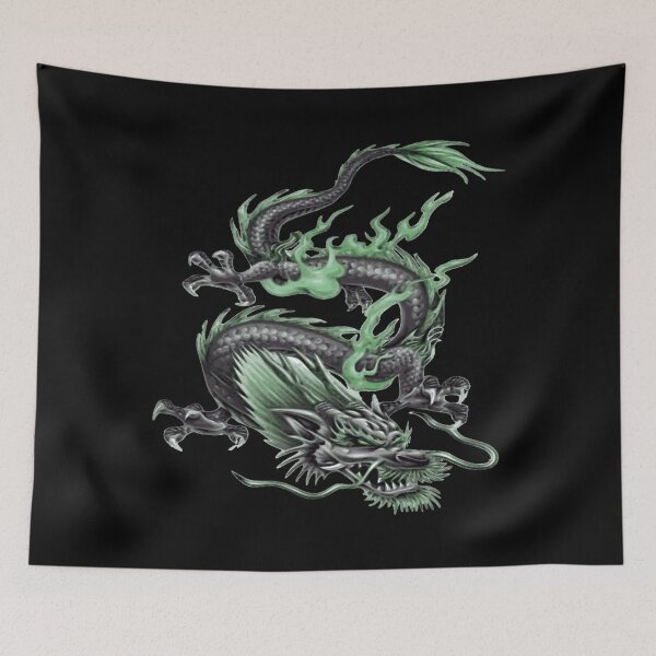 Item preview, Dragon De Feu Chinois En Gris Clair Et Vert Viridian . respirant designed and sold by feyhnvfeijoo.