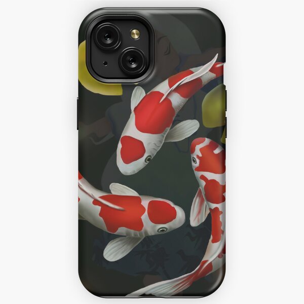 iPhone Clear Case Illustration Three Koi Fish On A Black Background Dark  Crimson Light Beige Flower And Nature