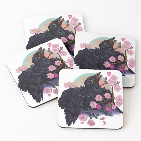 Item preview, Fledgling Crow/Raven with Apple Blossoms designed and sold by Shadowind.