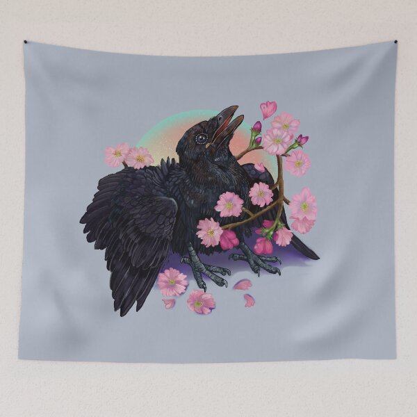 Item preview, Fledgling Crow/Raven with Apple Blossoms designed and sold by Shadowind.
