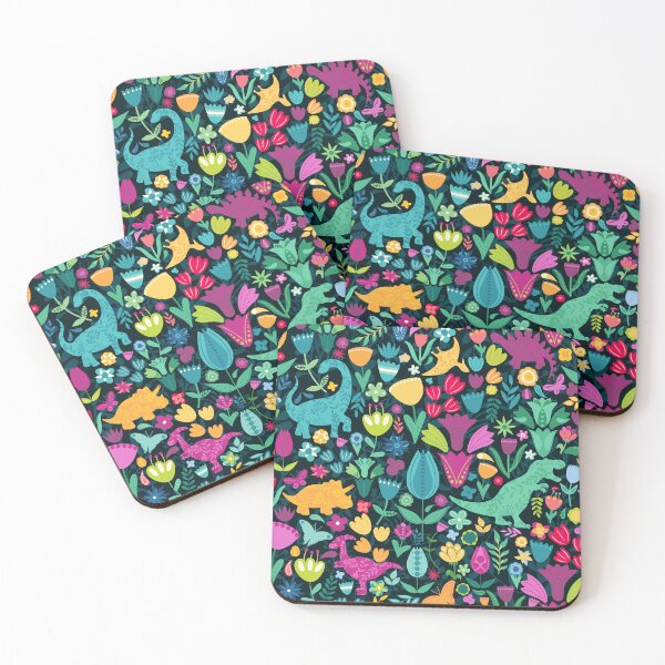 Item preview, Maximum Folk Dinosaur Floral Pattern Dark designed and sold by SamAnnDesigns.