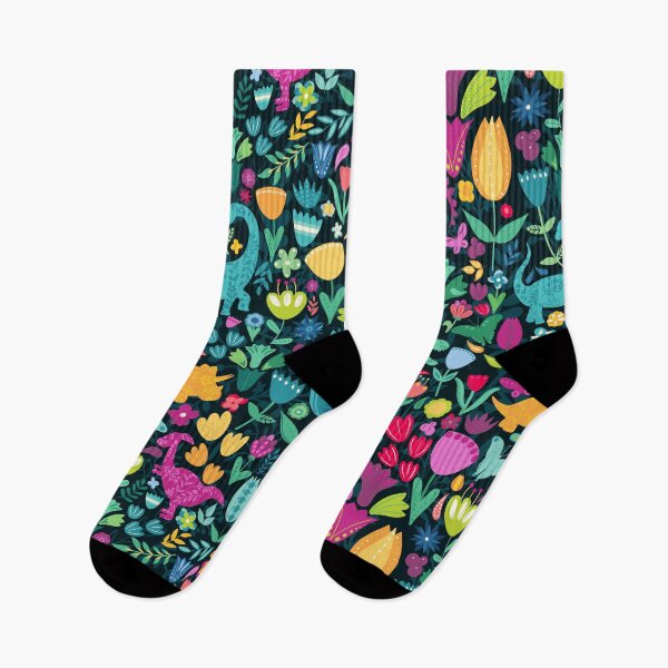 Item preview, Maximum Folk Dinosaur Floral Pattern Dark designed and sold by SamAnnDesigns.