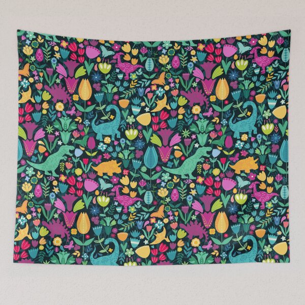 Item preview, Maximum Folk Dinosaur Floral Pattern Dark designed and sold by SamAnnDesigns.