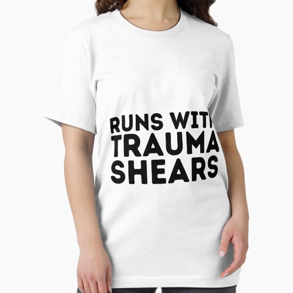 Vista previa del artículo con la obra «Corre con tijeras de trauma», diseñado y vendido por Every Pet  Shirts.