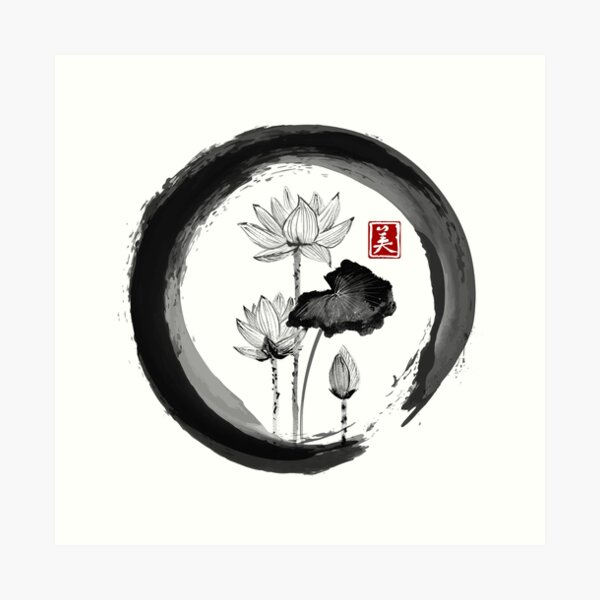 Vista previa del artículo con la obra «Lotus Flower - Pintura de tinta japonesa tradicional en papel de arroz vintage», diseñado y vendido por japanese-art.