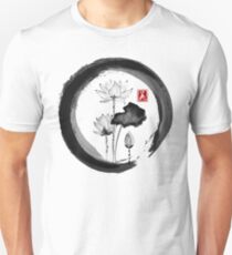 Lotus Flower - Traditional Japanese Ink Painting on Vintage Rice Paper Unisex T-Shirt