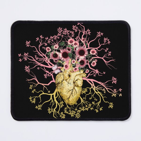 Item preview, Floarl Human heart and veins, arteries, illustration art, pink daisy and yellow leaves designed and sold by Collagedream.