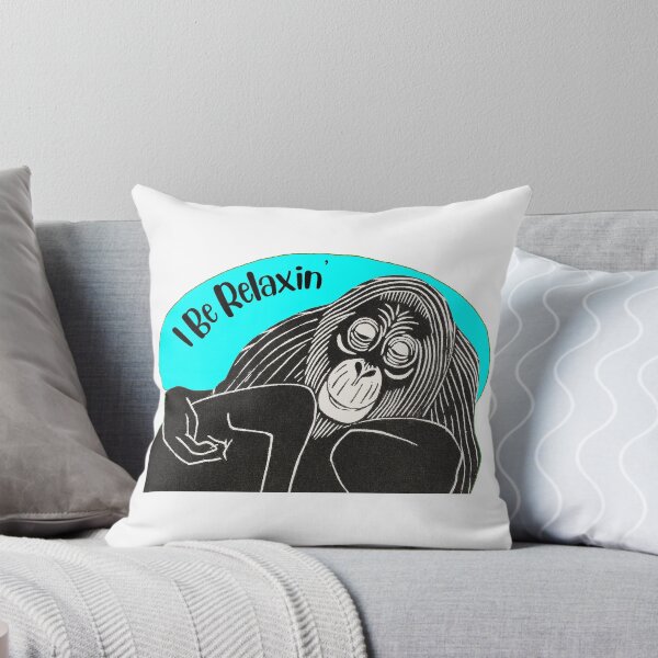 Item preview, Funny Laid-Back Orangutan, I Be Relaxin’, Blue background designed and sold by hjsmith.