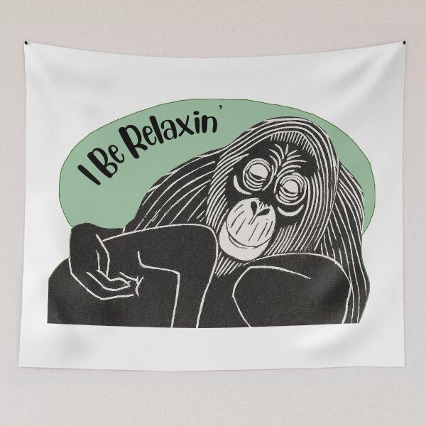 Item preview, Funny Laid-Back Orangutan, I Be Relaxin’, Green background designed and sold by hjsmith.