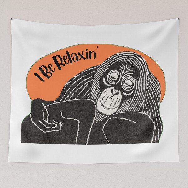 Item preview, Funny Laid-Back Orangutan, I Be Relaxin’, Orange background designed and sold by hjsmith.